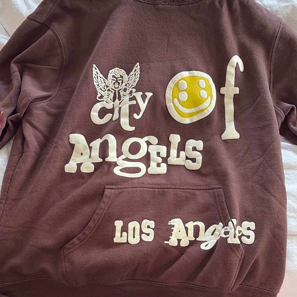 PacSun Brown Hoodie with White and Yellow Graphics
